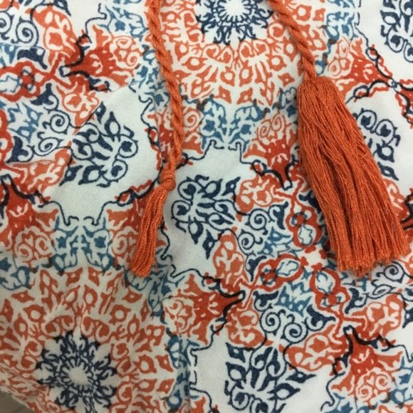 Lucy & Laurel Anthropologie Womens Boho Top Size Medium Orange/Blue Print Tassel - Picture 5 of 7